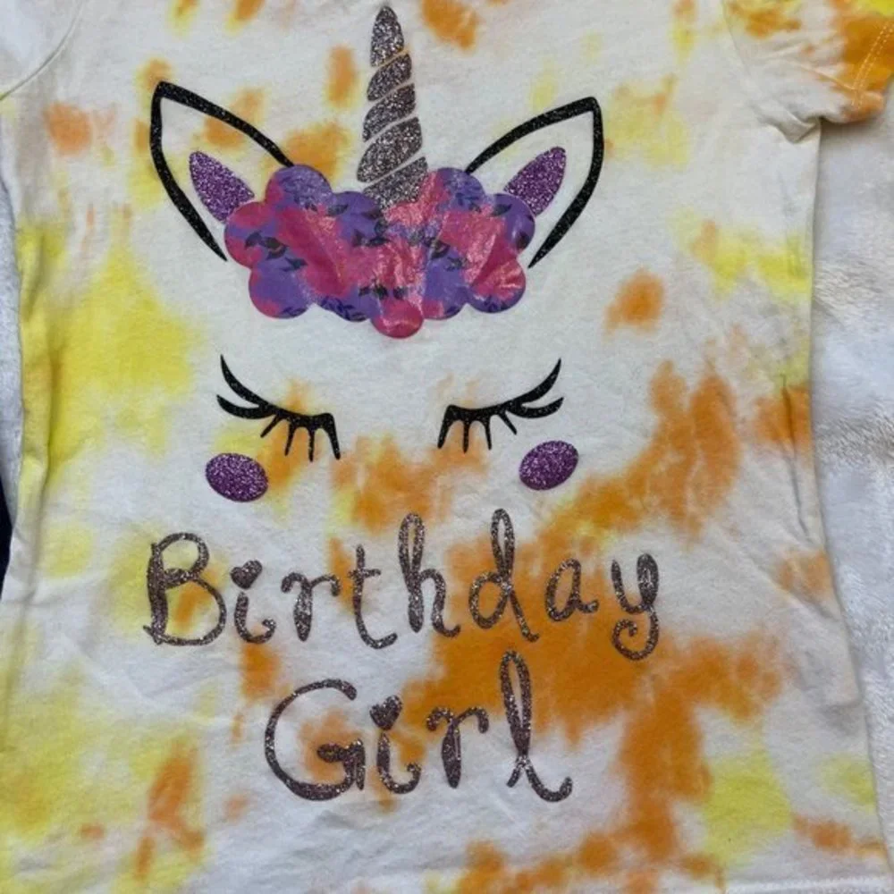 Levi's‎ Girl's Dark Wash Jeans and Unicorn Birthday Girl Tie-Dye Shirt Size 6